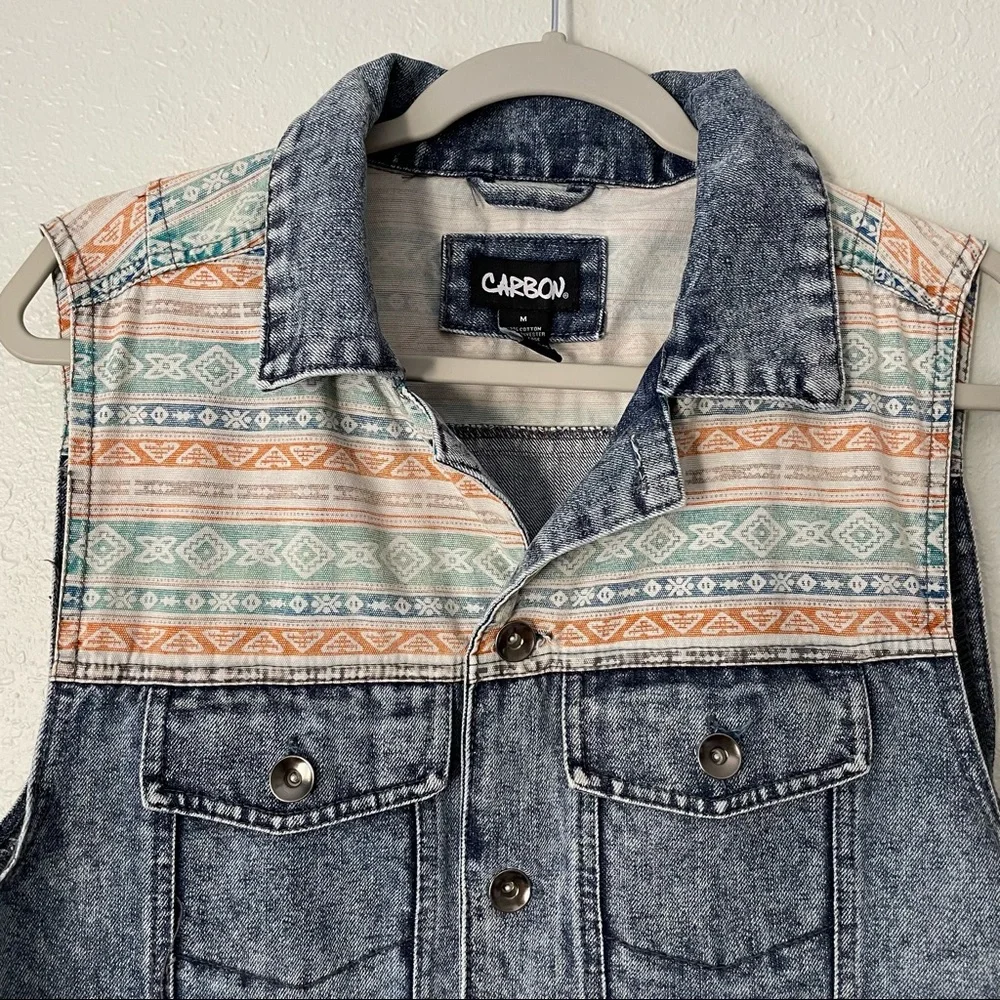 Carbon vintage look acid wash distressed denim vest M - Picture 3 of 9